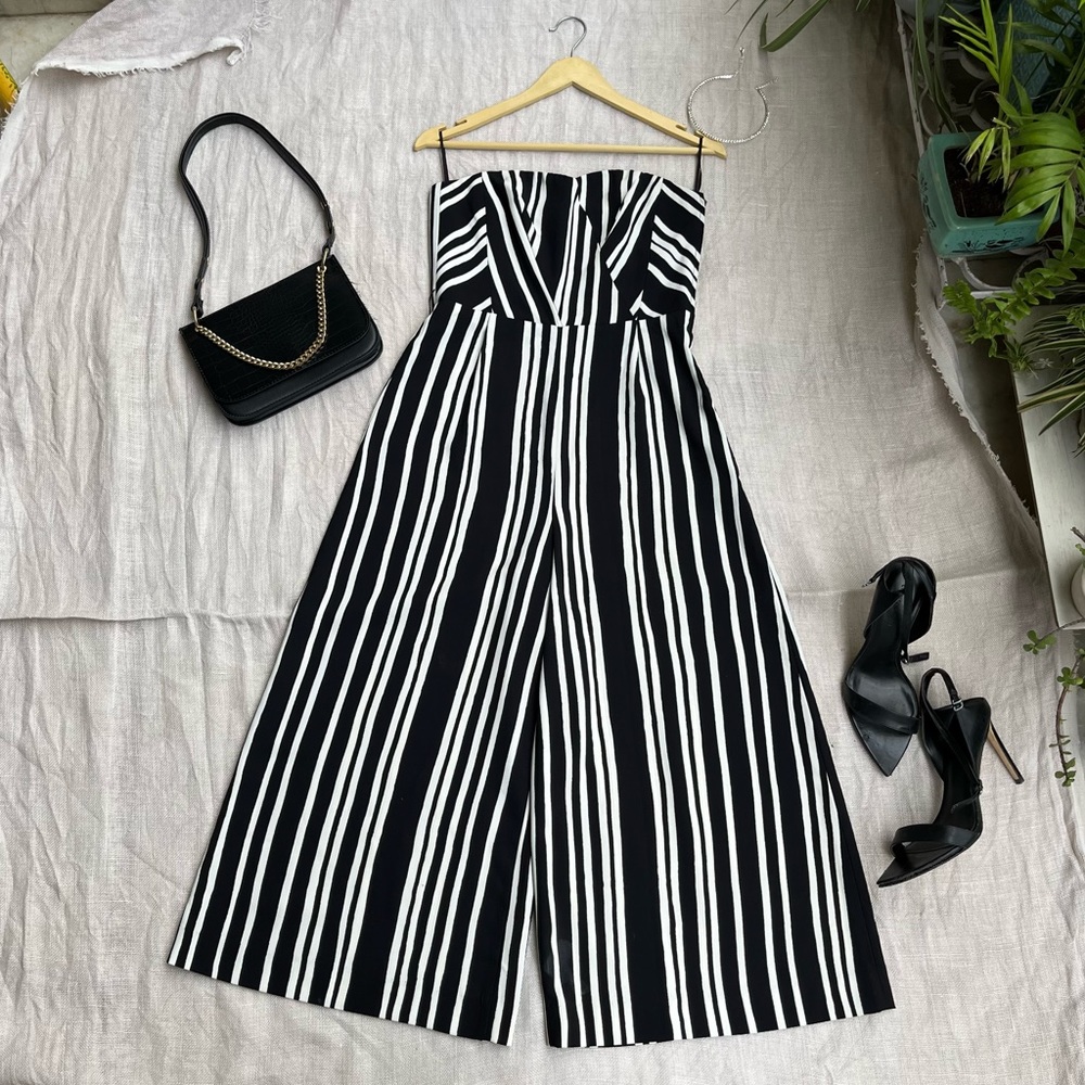 SOLD ❌ Black White Striped Strapless Jumpsuit - Picture 3 of 13